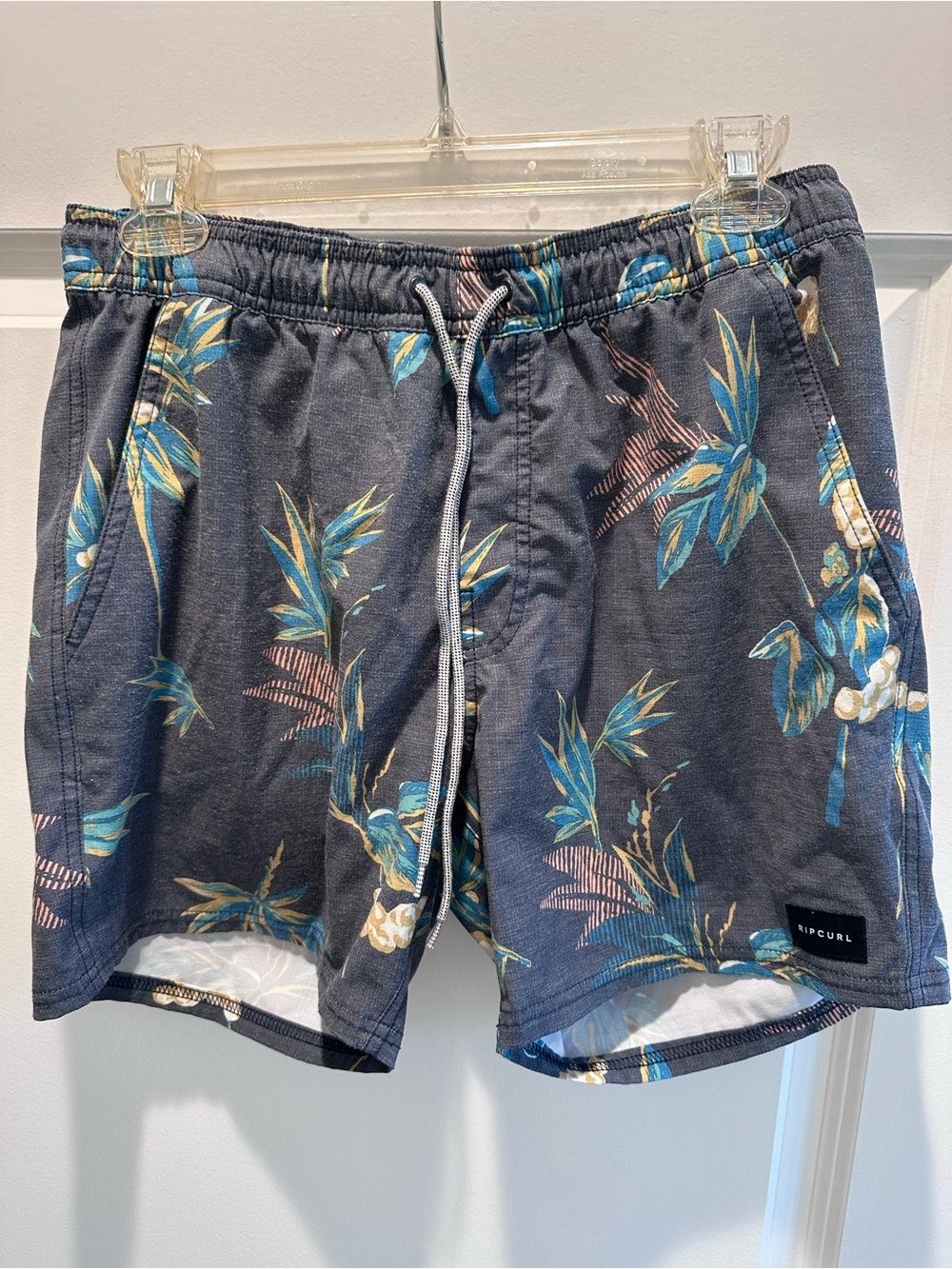 Rip Curl Charcoal Floral Swim Trunks with Blue & Green Print